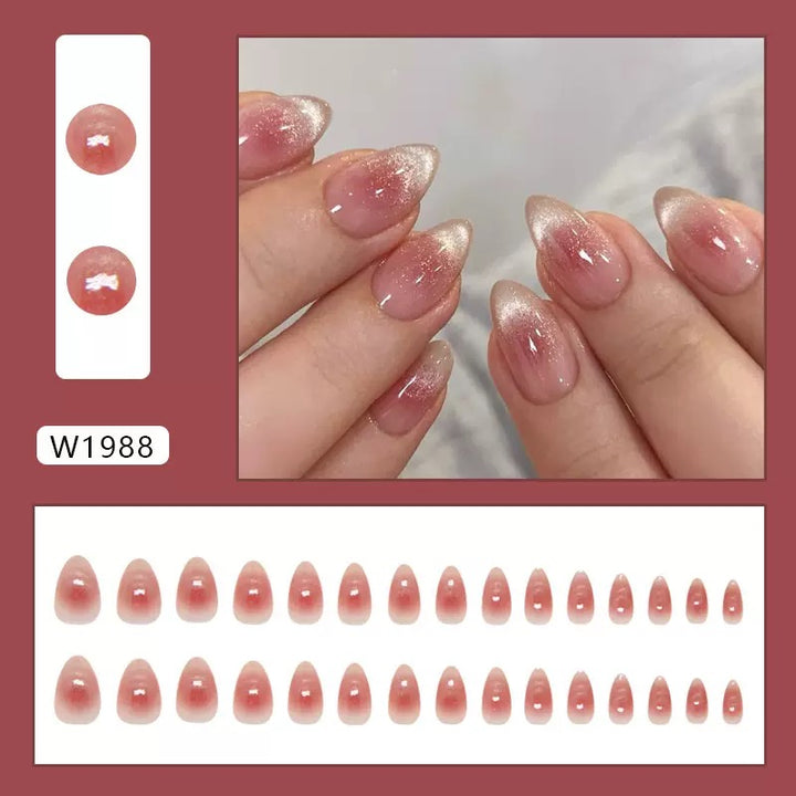 Vembley 30PCS Medium Almond Cat Eye Gel Press On Nails Reusable Kit with Glue and Nail Sticks