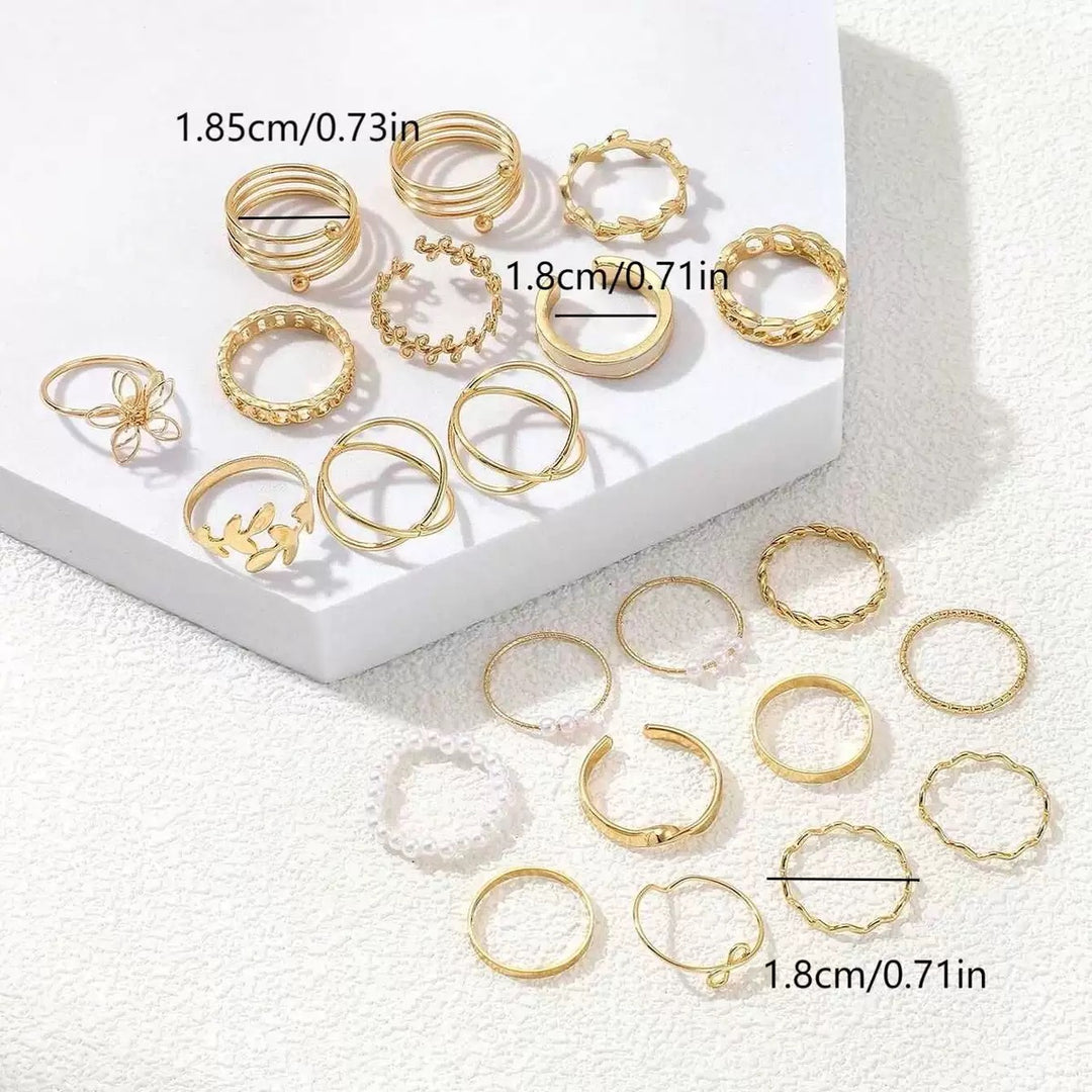 Vembley Gold Plated Trendy Stackable Rings Set Pearl & Butterfly Fashion Rings for Women