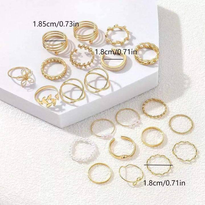 Vembley Gold Plated Trendy Stackable Rings Set Pearl & Butterfly Fashion Rings for Women