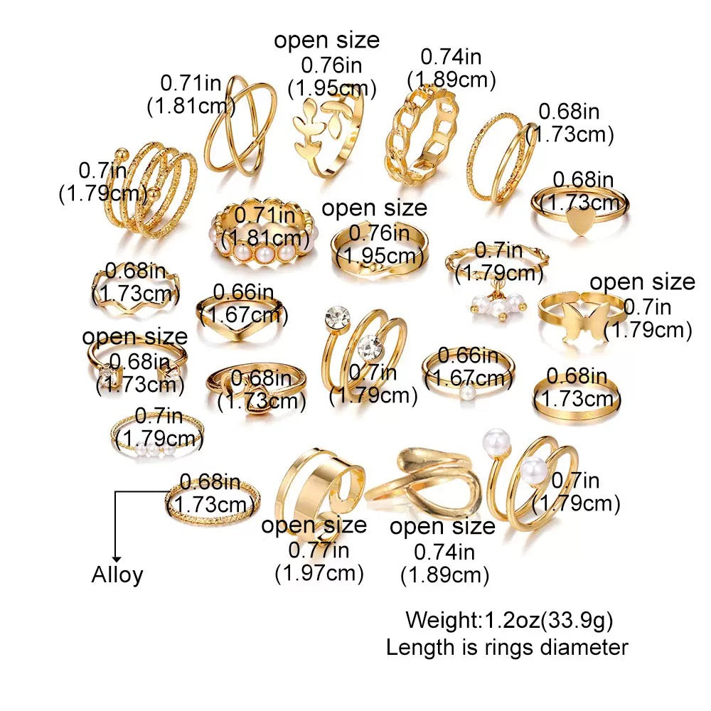 Vembley Gold Plated Pearl & Heart Stackable Rings Set Trendy Fashion Rings for Women
