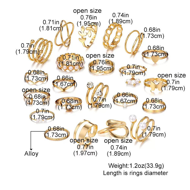 Vembley Gold Plated Pearl & Heart Stackable Rings Set Trendy Fashion Rings for Women