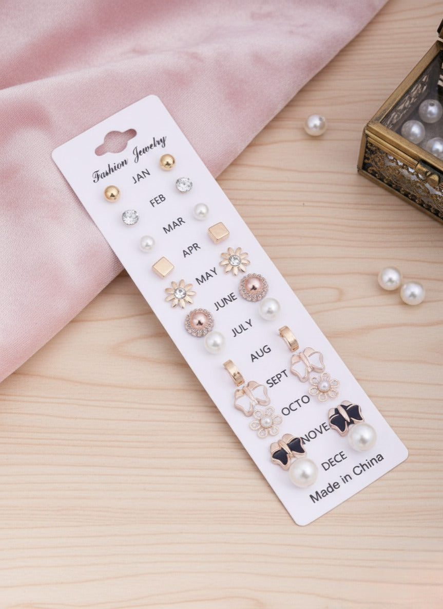 Vembley Stylish Pink Crystal Floral Heart Stud Earrings Set for Women