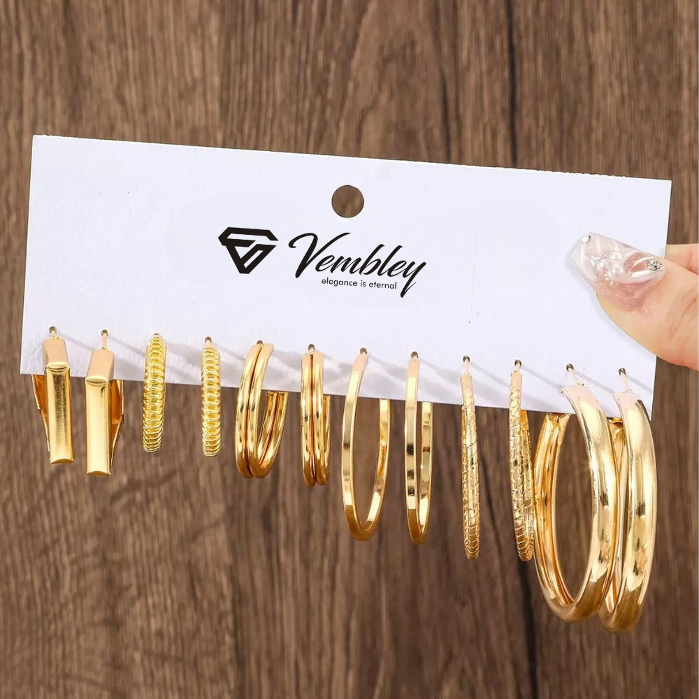 Vembley Combo Of 18 Pair Gold Hoop Pearl Designer Earrings Combo Set for Women
