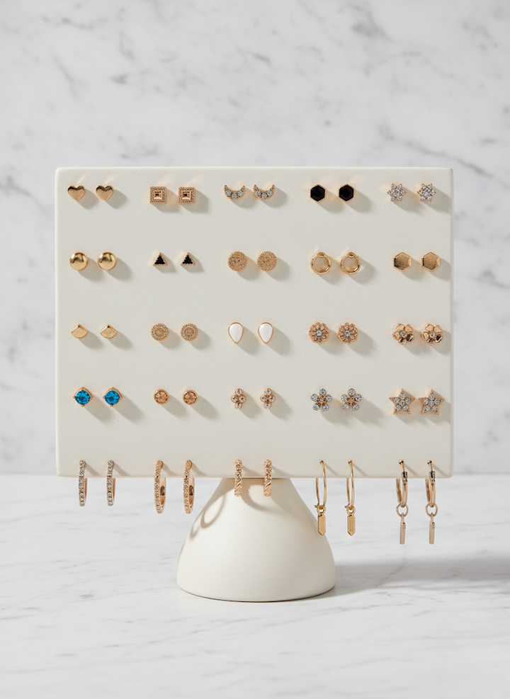 Vembley Trendy 25 Pair Gold Plated Hoop and Stud Earring Combo Set