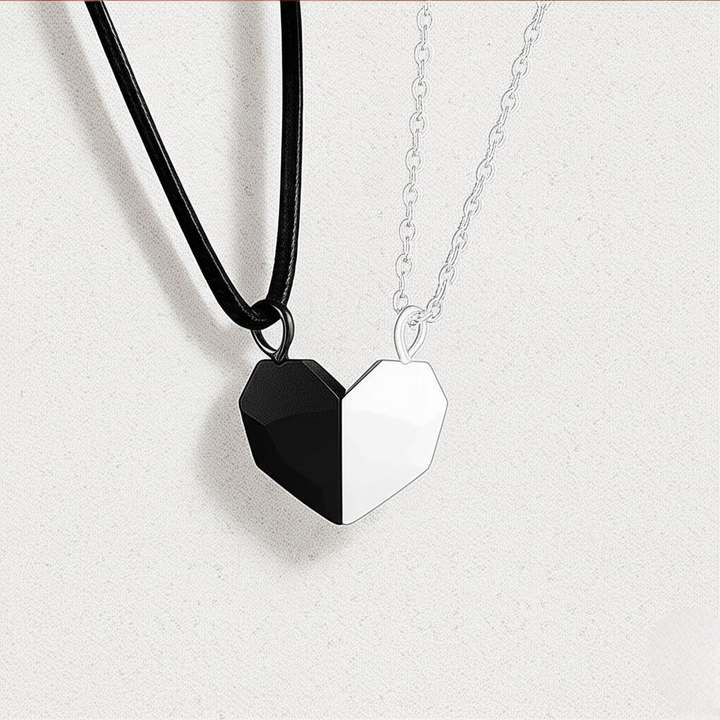 Black and White Magnetic Heart Couples Pendant