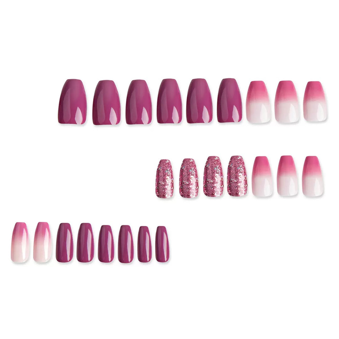 Vembley Plum Pink Ombre Glitter Shiny Accent Design Press-On Nails