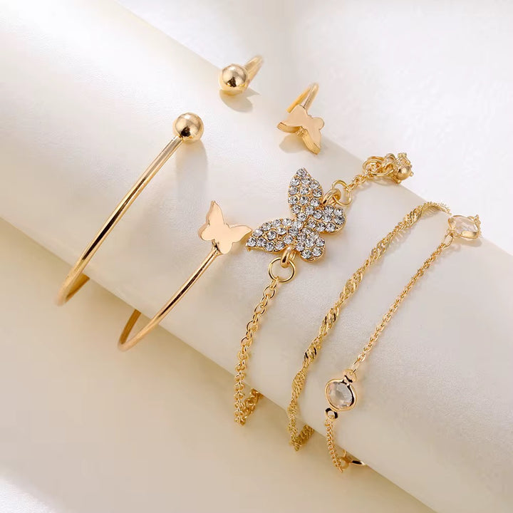 Vembley Gold-Plated Butterfly Inspired Set of 5 Contemporary Stackable Bracelet Set For Women and Girls