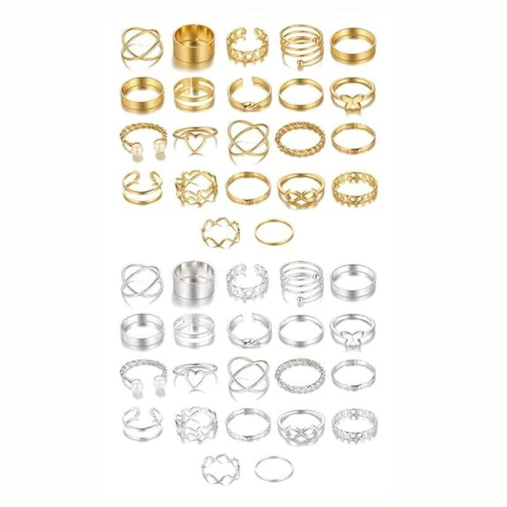 Vembley Elegant Adjustable Gold & Silver Multi-Style Fashion Ring Set