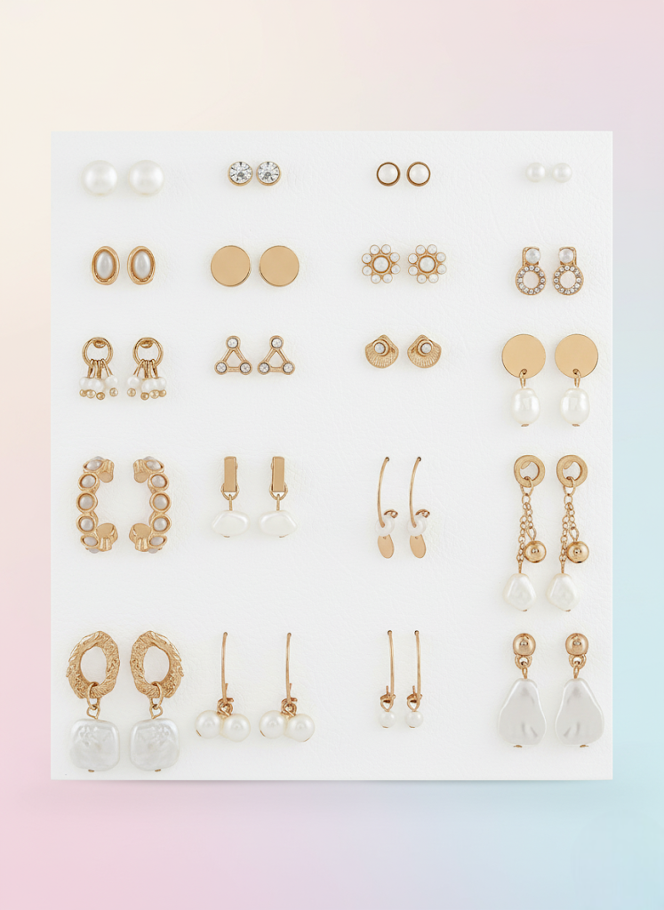 Vembley Elegant 20 Pair Gold Plated and Pearl Earring Combo Set for Women