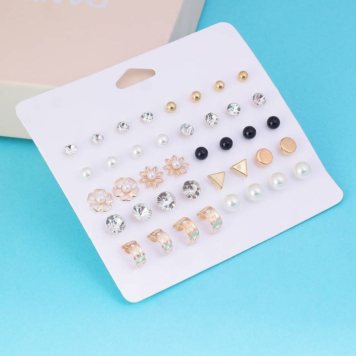 Vembley Elegant Floral Pearl Crystal Multi-Style Stud Earrings Set for Women