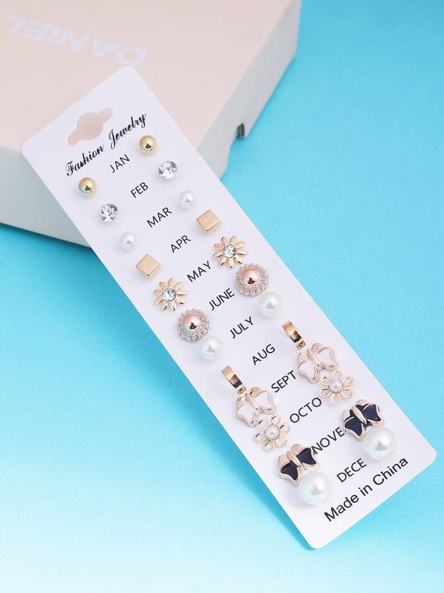 Vembley Combo of 17 Earrings Pair for girls earrings for kids metal studs Earrings