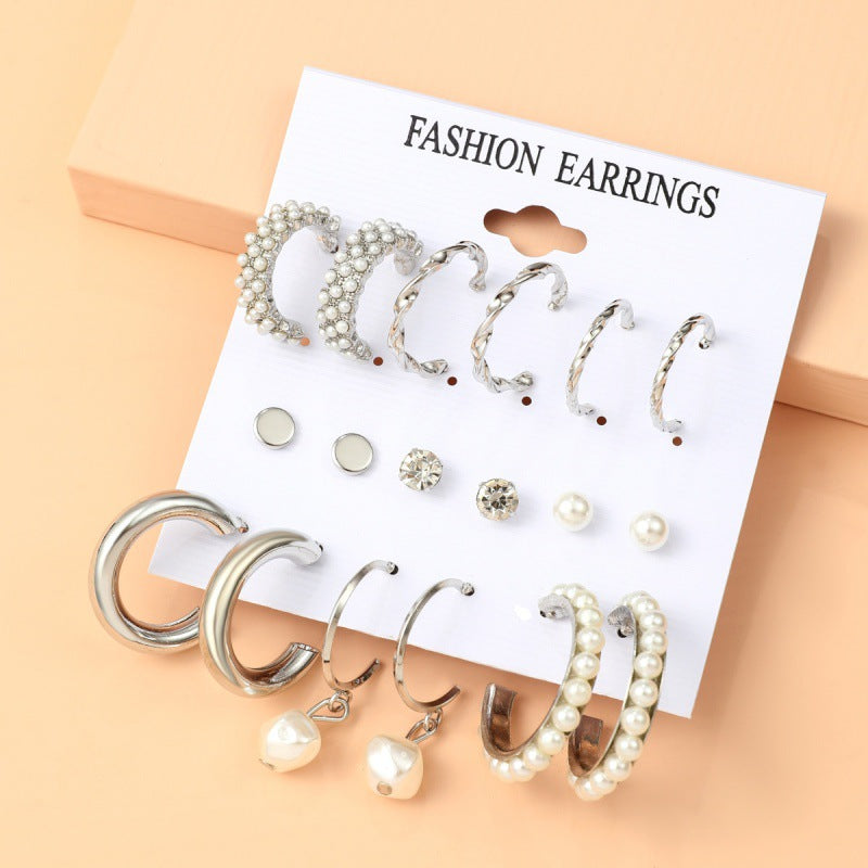 Combo Of 9 Pair Pearl, Stone, Hoops, And Stud Earrings