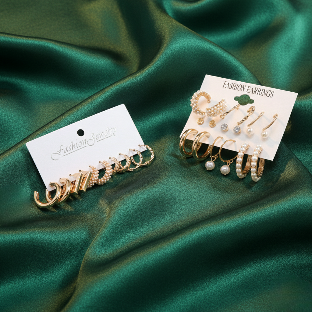 Vembley Combo of 14 Elegant Stylish Gold-Plated Pearl Hoop & Stud Earrings Set