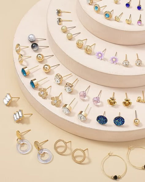 Vembley Elegant Multicolor 30 Pair Gold-Toned Stud & Hoop Earring Combo Set for Women & Girls
