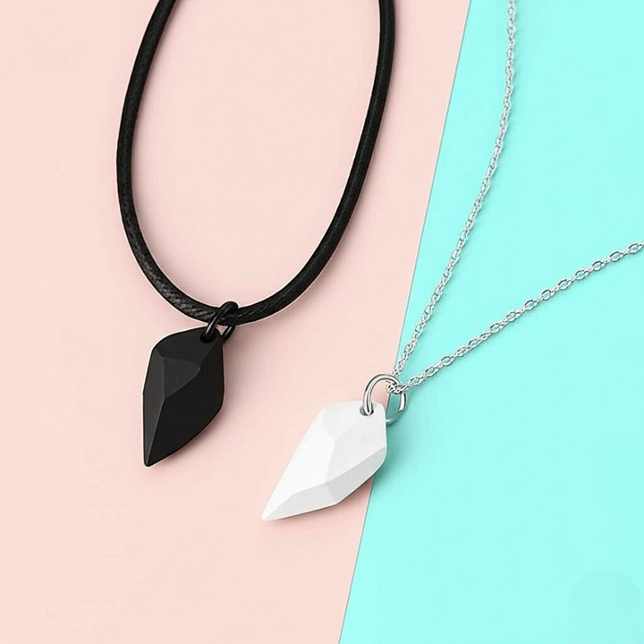 Black and White Magnetic Heart Couples Pendant