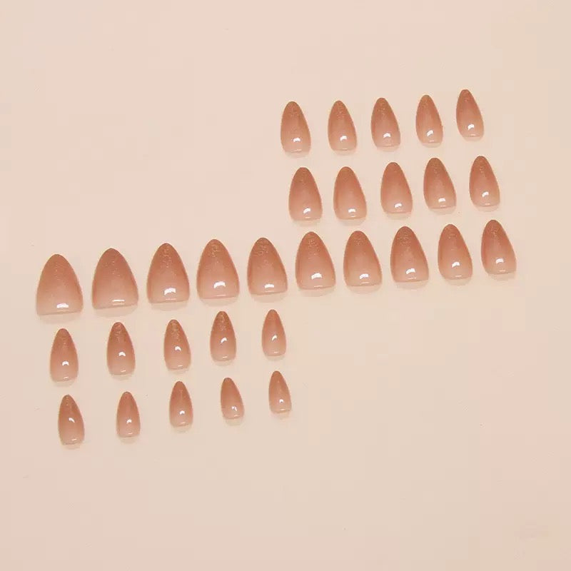 Vembley Nude Peach Glossy Glitter Tip Elegant Almond Shape Press-On Nails