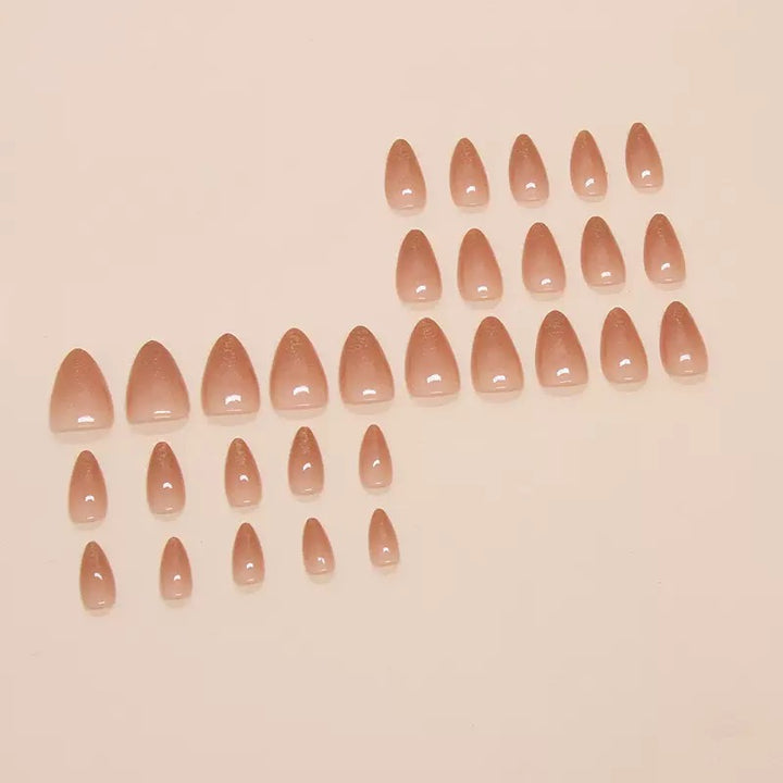 Vembley Nude Peach Glossy Glitter Tip Elegant Almond Shape Press-On Nails