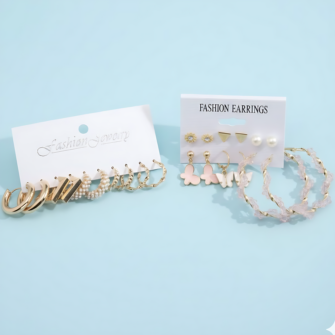 Vembley Pack of 11 Everyday Elegance Gold-Plated Pearl Earrings Combo