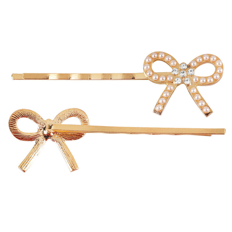 Vembley Charming Golden Bow Hairclip For Women and Girls