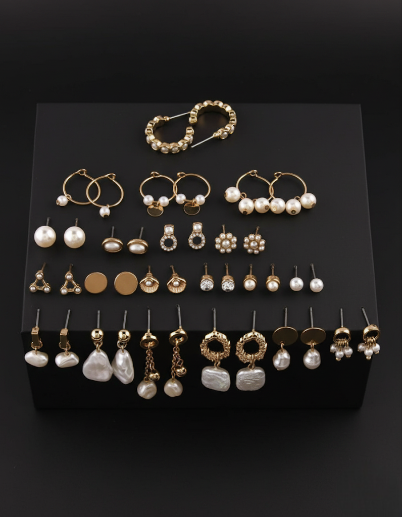 Vembley Elegant 20 Pair Gold Plated and Pearl Earring Combo Set for Women