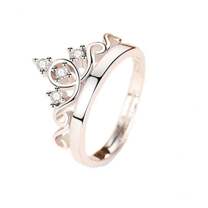 Premium Silver Plated Crown Adjustable Couple Rings Set