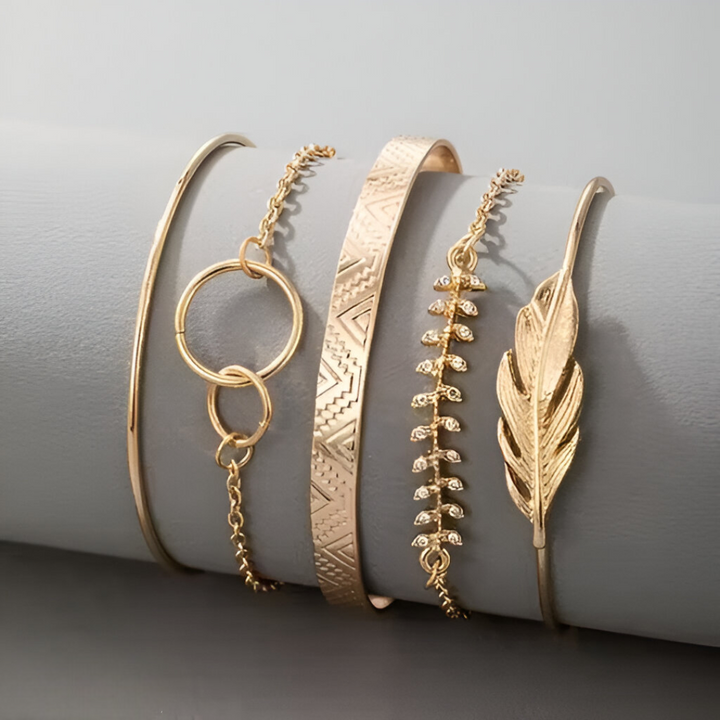 Vembley Gold Toned Gold Plated Set of 5 Stackable Bracelet Set For Women and Girls