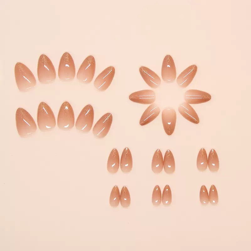 Vembley Nude Peach Glossy Glitter Tip Elegant Almond Shape Press-On Nails