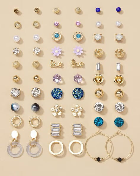Vembley Elegant Multicolor 30 Pair Gold-Toned Stud & Hoop Earring Combo Set for Women & Girls