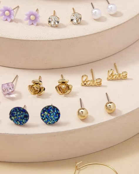 Vembley Elegant Multicolor 30 Pair Gold-Toned Stud & Hoop Earring Combo Set for Women & Girls