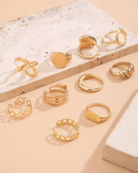 Vembley Gold Plated Trendy Stackable Rings Set Fashion Rings for Women & Girls