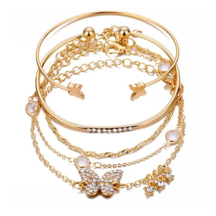 Vembley Gold-Plated Butterfly Inspired Set of 5 Contemporary Stackable Bracelet Set For Women and Girls