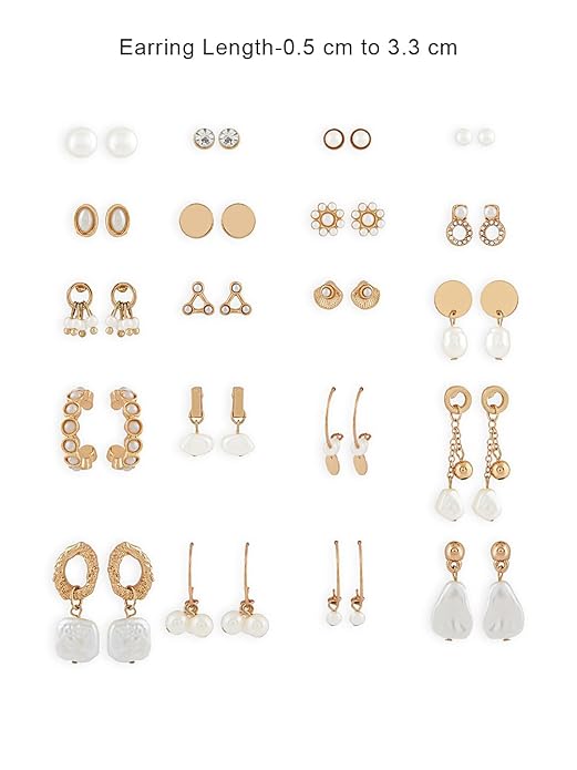 Vembley Elegant 20 Pair Gold Plated and Pearl Earring Combo Set for Women