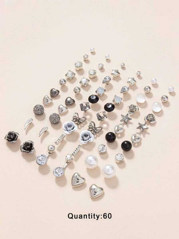 Vembley Set Of 30 Pair of Crystal And Pearl Stud Earring For Women And Girls