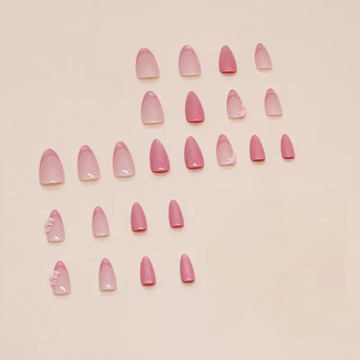 Vembley Elegant Pink Floral Press-On Nails – Glossy Almond Shape for Stylish Women