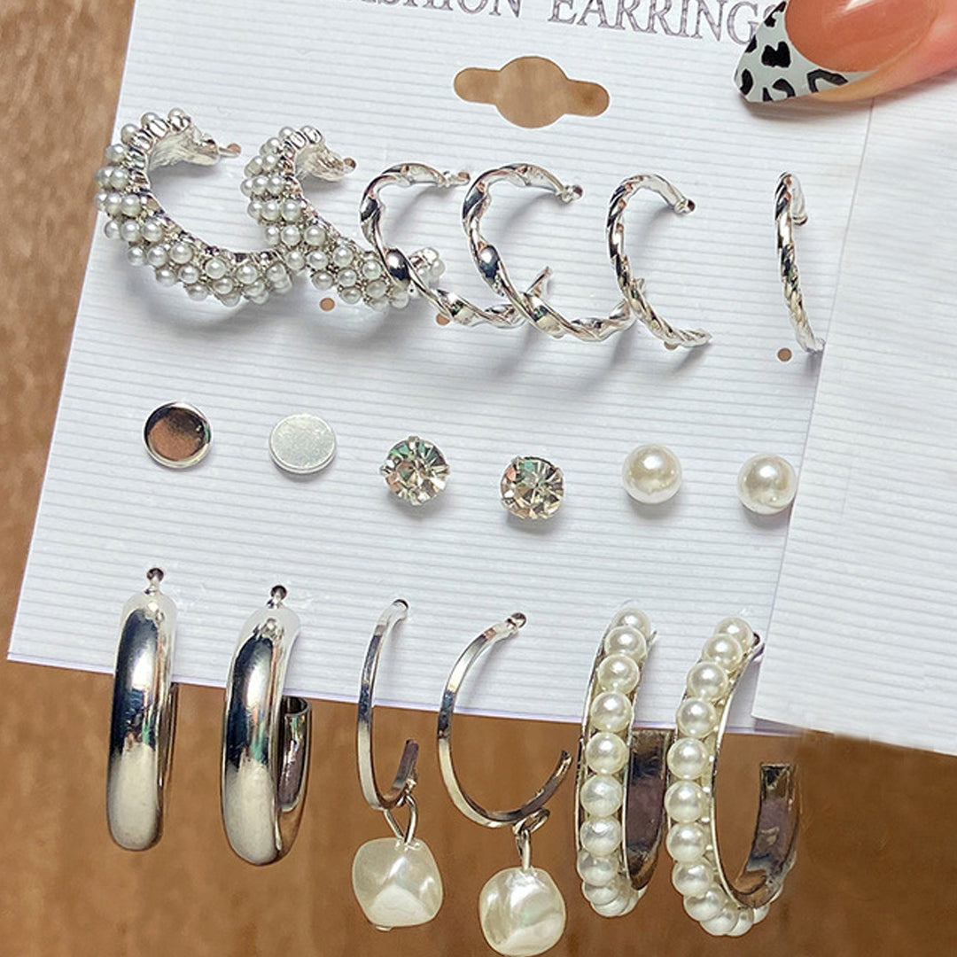 Combo Of 9 Pair Pearl, Stone, Hoops, And Stud Earrings
