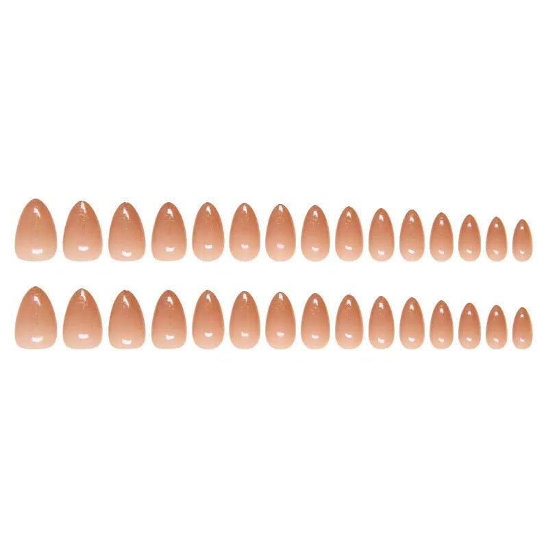 Vembley Nude Peach Glossy Glitter Tip Elegant Almond Shape Press-On Nails