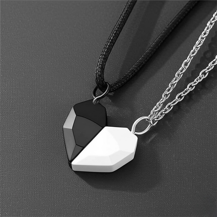 Black and White Magnetic Heart Couples Pendant