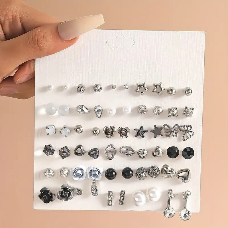 Vembley Set Of 30 Pair of Crystal And Pearl Stud Earring For Women And Girls