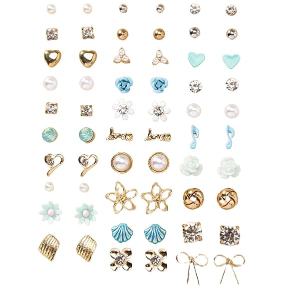 Vembley Trendy Floral Heart Pearl Stud Earrings Combo Set for Women