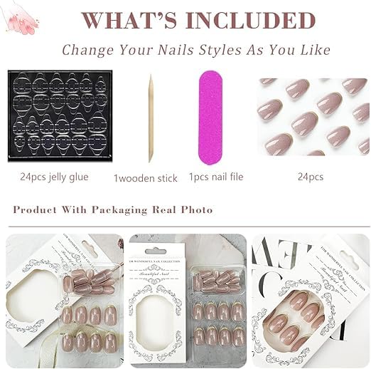 Vembley Set Of 24 Pcs Artificial Nails Glow Short Oval Nude Nails For Elegant French Tip
