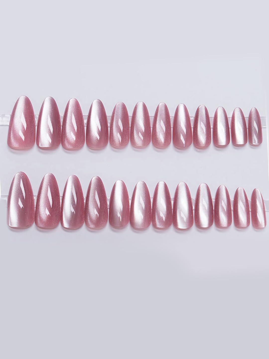 Vembley Pink Cat Eye Glossy Press-On Nails Almond Shape Reusable Artificial Nail Set