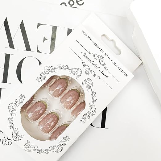 Vembley Set Of 24 Pcs Artificial Nails Glow Short Oval Nude Nails For Elegant French Tip