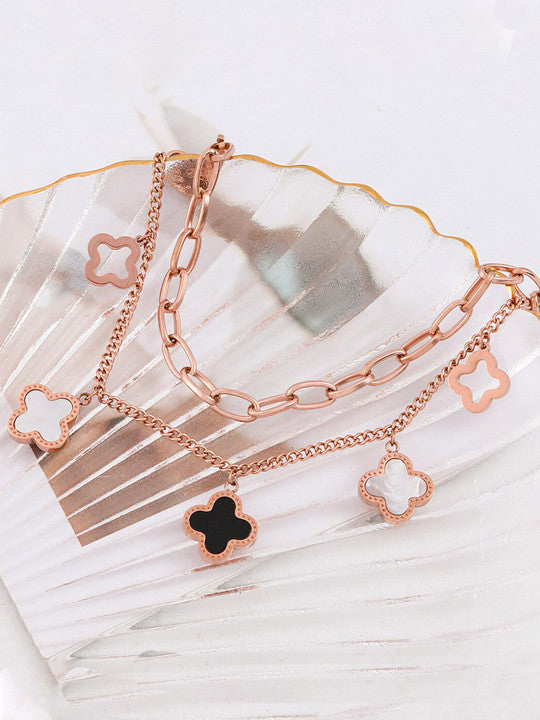Vembley Luxury Rose Gold Clover Charm Bracelet for Elegant Everyday Fashion Statement