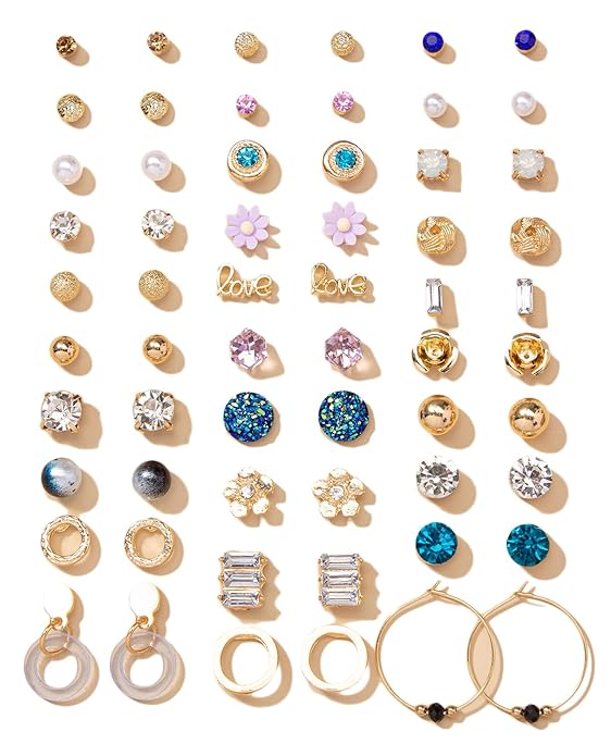 Vembley Elegant Multicolor 30 Pair Gold-Toned Stud & Hoop Earring Combo Set for Women & Girls