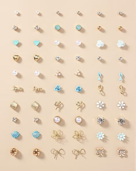 Vembley Trendy Floral Heart Pearl Stud Earrings Combo Set for Women
