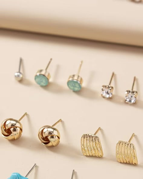 Vembley Trendy Floral Heart Pearl Stud Earrings Combo Set for Women