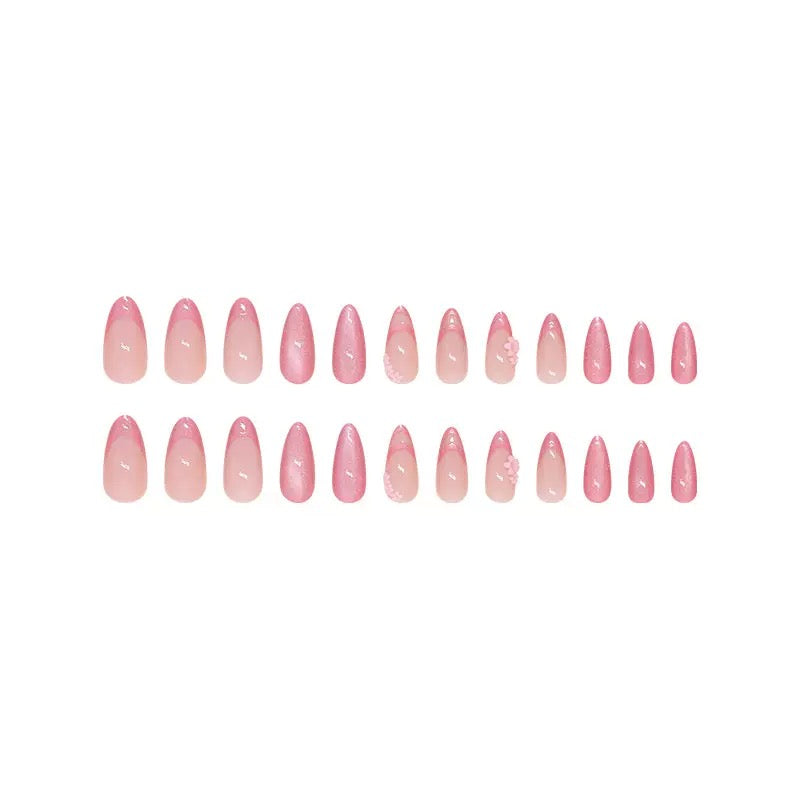 Vembley Elegant Pink Floral Press-On Nails – Glossy Almond Shape for Stylish Women