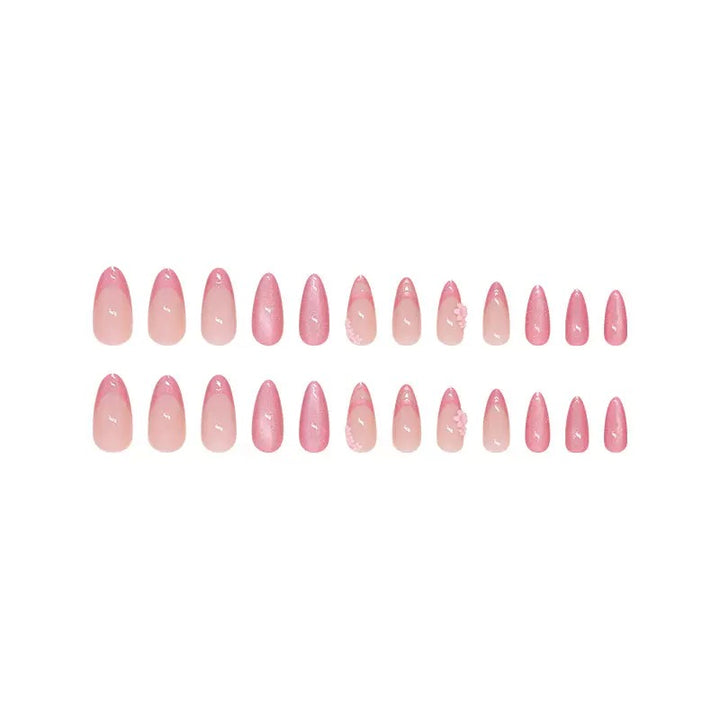Vembley Elegant Pink Floral Press-On Nails – Glossy Almond Shape for Stylish Women