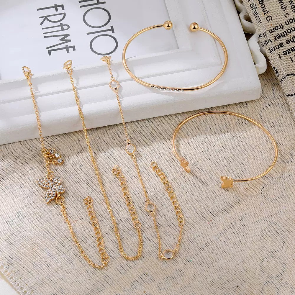 Vembley Gold-Plated Butterfly Inspired Set of 5 Contemporary Stackable Bracelet Set For Women and Girls
