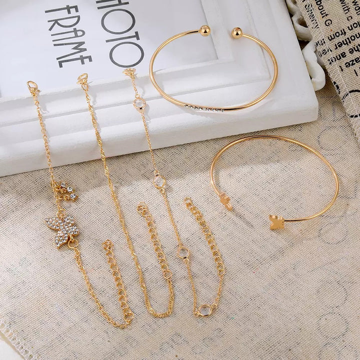Vembley Gold-Plated Butterfly Inspired Set of 5 Contemporary Stackable Bracelet Set For Women and Girls